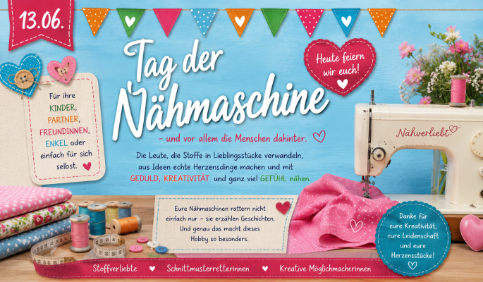 13.06.2026 - Der Tag der Nähmaschine - strickimicki sagt Hip Hip Hurra - 13.06.2026 - Der Tag der Nähmaschine - strickimicki sagt Hip Hip Hurra
